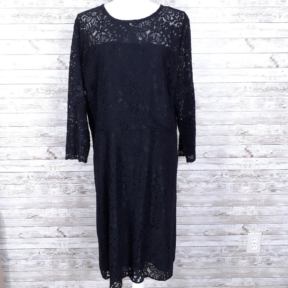 Loft Lace Dress Sz 18 Keyhole Back Black 192A